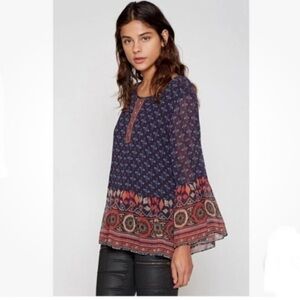 JOÍE Bohemian Navy Silk Women's Top, XS